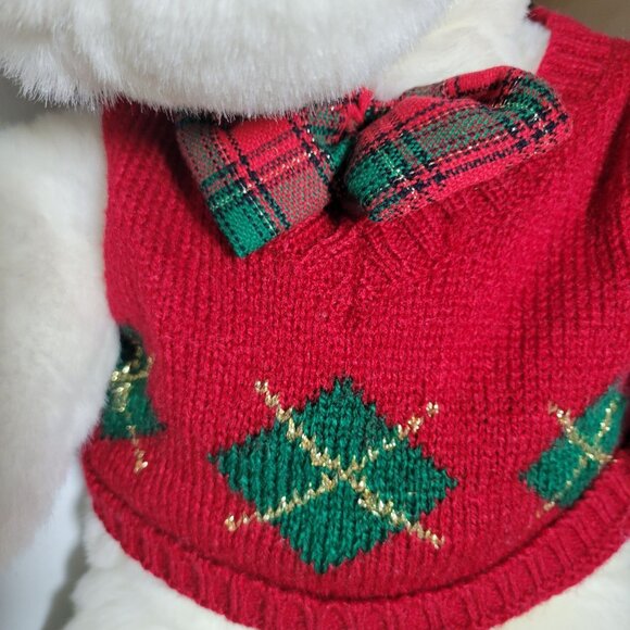 Vintage 90s Christmas Red Nosed Reindeer 25 in Plush Argyle Sweater Holiday Toy - Picture 3 of 10